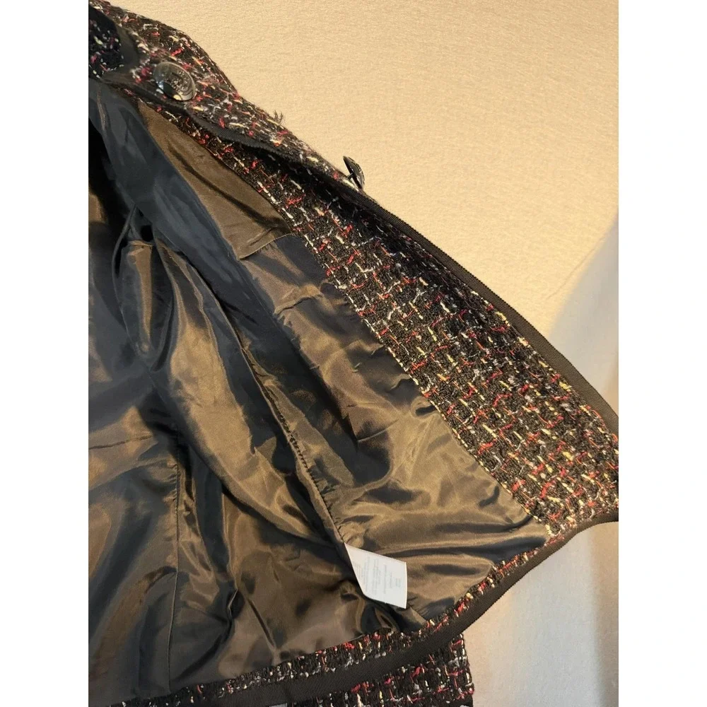 Talbots Blazer Jacket Womens 6P Black Tweed Button Front Pockets Collarless